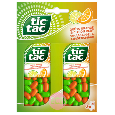 TicTac Pastille Citron vert Orange Duopack 98g