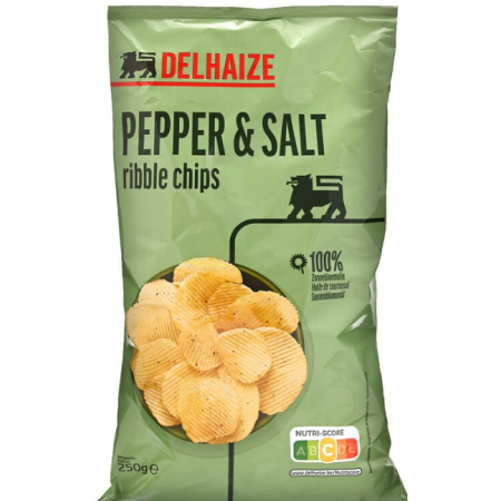Delhaize Chips Ribbed Pepper-Salt 250 gr